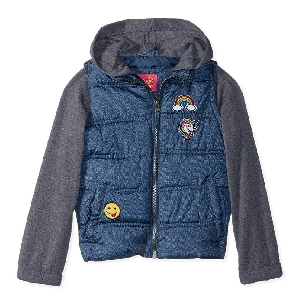 Pink Platinum Girls Patch Vest With Fleece Hood